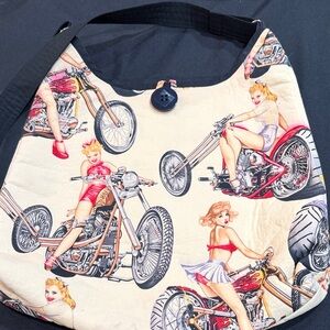 Stylish Cream Motorcycle Print Women's Bag